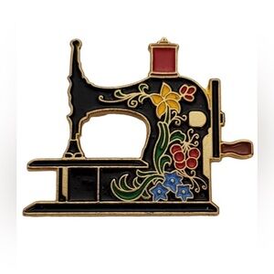 NEW! Vintage Clotilde Enamel Sewing Machine Brooch Pin